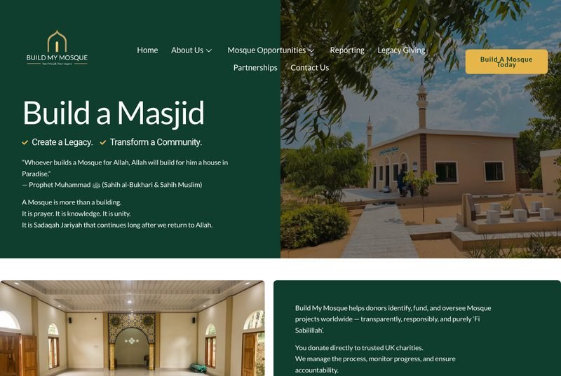 Screenshot of the buildmymosque.org homepage