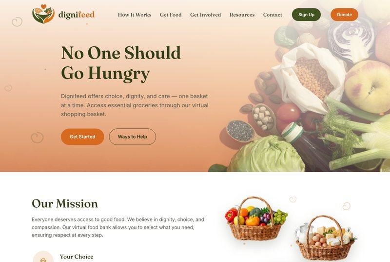 Screenshot of the dignifeed.org homepage