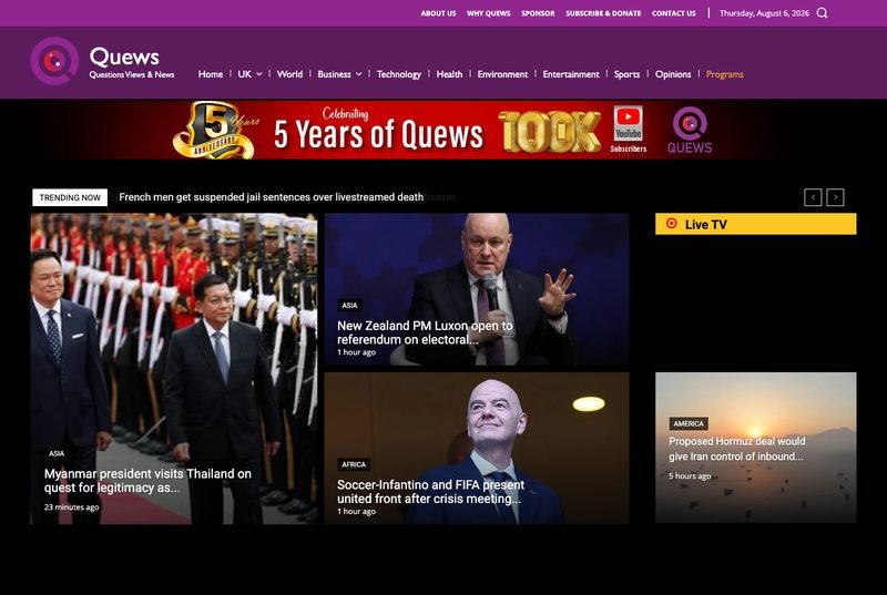 Screenshot of the quews.news homepage